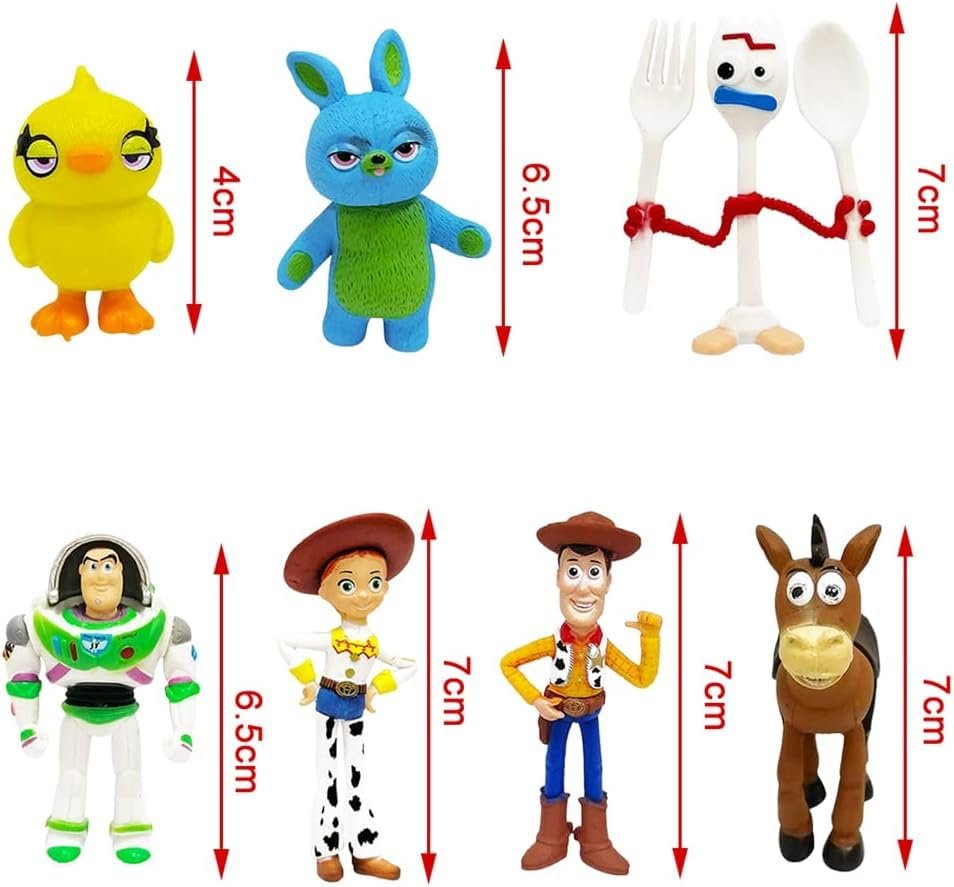 Action Figures Toys Set, 1.5-2.3 inches Tall Action Figures with Woody, Buzz and Jessie,Toy Anime Figurines Characters (7 Pack)