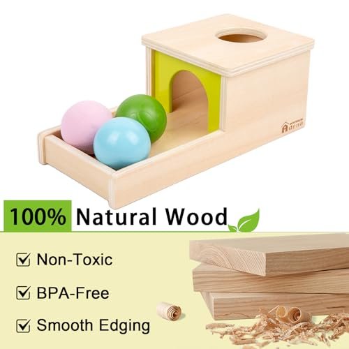 Adena Montessori Object Permanence Box with Tray Three Balls Montessori Toys for 6-12 Months Baby 1 Year Old Infant Toddler (Small Box - Typical)