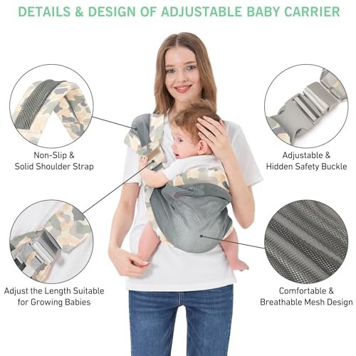 Adjustable One Shoulder Baby Carrier for Infant, Lightweight Breathable Mesh Baby Hip Carrier Portable Baby Carrier Sling for Newborn to Toddler Girl and Boy 6-40 lbs (Green)