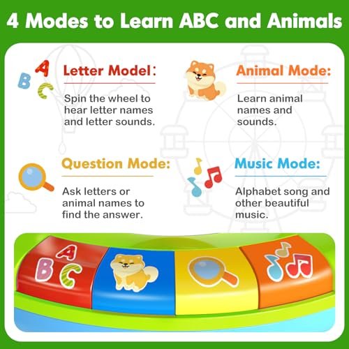 Aigybobo Toys for 1 2 3 Years Old Boys Girls, Musical Spin & Sing Alphabet Zoo with Lights & Sounds, Learning Educational Toys for Toddler 1-3, Christmas Birthday Gifts for Baby Kids Age 12-18 Months
