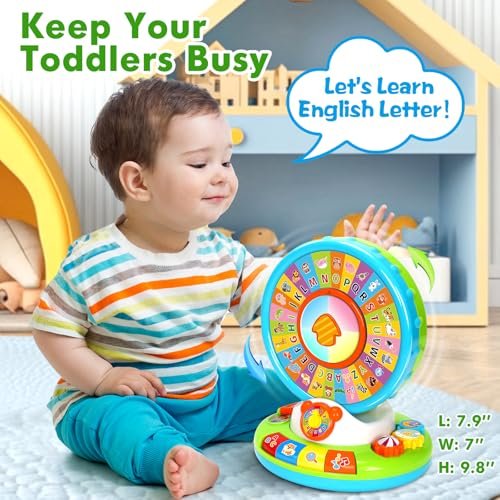 Aigybobo Toys for 1 2 3 Years Old Boys Girls, Musical Spin & Sing Alphabet Zoo with Lights & Sounds, Learning Educational Toys for Toddler 1-3, Christmas Birthday Gifts for Baby Kids Age 12-18 Months