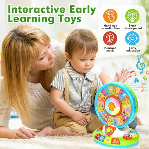 Aigybobo Toys for 1 2 3 Years Old Boys Girls, Musical Spin & Sing Alphabet Zoo with Lights & Sounds, Learning Educational Toys for Toddler 1-3, Christmas Birthday Gifts for Baby Kids Age 12-18 Months