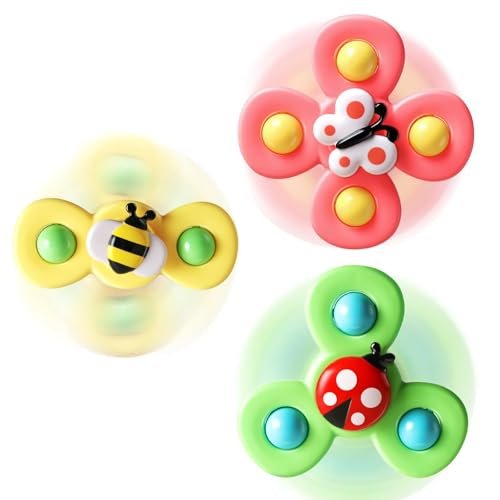 ALASOU 3PCS Suction Cup Spinner Toys for 1 Year Old Boy Girl|Spinning Top Baby Toys 12 18 Months|1 2 Year Old Boy Birthday Gift|Baby Bath Toy for Kids Ages 1-3|Sensory Toy for Toddlers 1-3