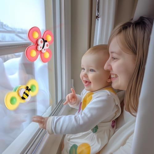ALASOU 3PCS Suction Cup Spinner Toys for 1 Year Old Boy Girl|Spinning Top Baby Toys 12 18 Months|1 2 Year Old Boy Birthday Gift|Baby Bath Toy for Kids Ages 1-3|Sensory Toy for Toddlers 1-3