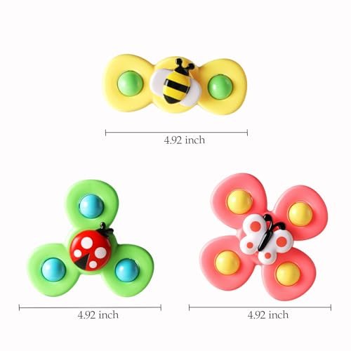 ALASOU 3PCS Suction Cup Spinner Toys for 1 Year Old Boy Girl|Spinning Top Baby Toys 12 18 Months|1 2 Year Old Boy Birthday Gift|Baby Bath Toy for Kids Ages 1-3|Sensory Toy for Toddlers 1-3