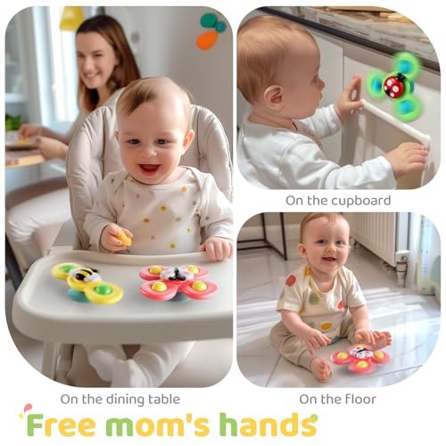 ALASOU 3PCS Suction Cup Spinner Toys for 1 Year Old Boy Girl|Spinning Top Baby Toys 12 18 Months|1 2 Year Old Boy Birthday Gift|Baby Bath Toy for Kids Ages 1-3|Sensory Toy for Toddlers 1-3