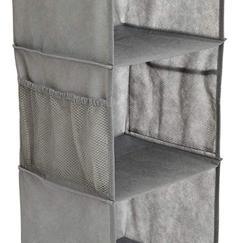 Amazon Basics 6-Tier Hanging Closet Shelf Organizer With Pockets, 8.5" D x 12" W x 9" H, Grey