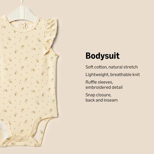 Amazon Essentials x Sofia Grainge Baby Girls' Embroidered Ruffle Bodysuit, Pack of 2