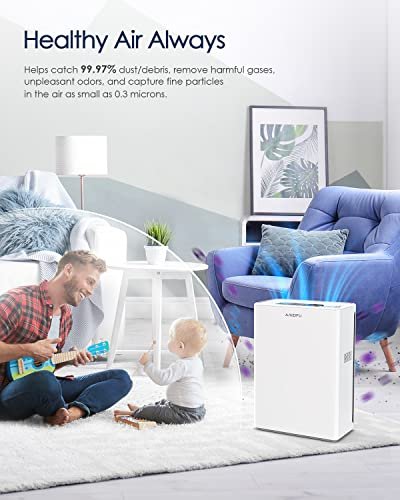 AMEIFU Air Purifiers for Home Large Room up to 2300sq.ft, H13 True Hepa Air Purifiers for Pets Hair, Dander, Smoke, Pollen, 3 Fan Speeds, 5 Timer Air Cleaner
