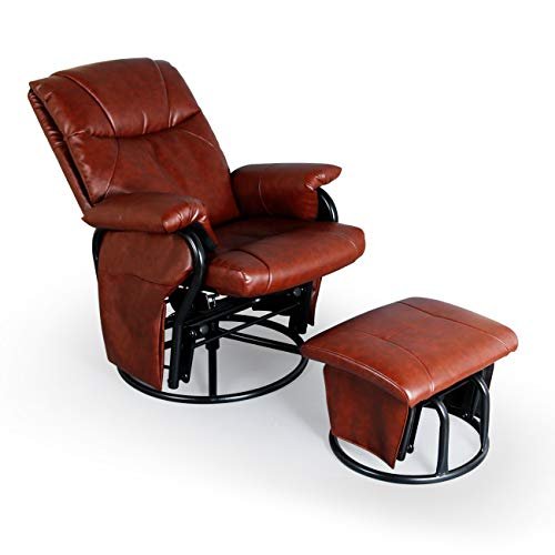 AODAILIHB Glider Chairs Rocking Chair with Ottoman 360Β° Swivel Chair PU Leather Upholstered Armchair Lounge Chair Sliding Chair Set (Brown)