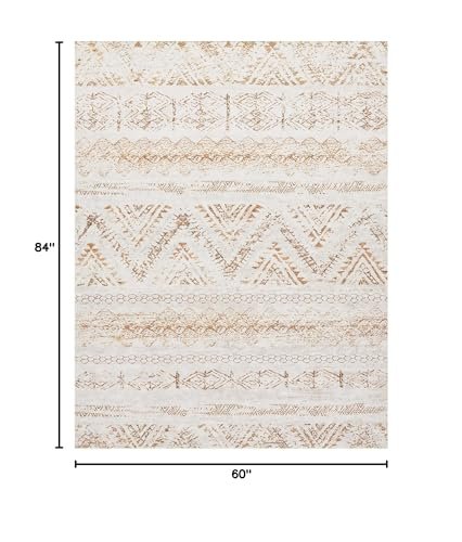 Area Rug Living Room Carpet: 5x7 Large Moroccan Soft Fluffy Geometric Washable Bedroom Rugs Dining Room Home Office Nursery Low Pile Decor Under Kitchen Table Light Brown/Ivory