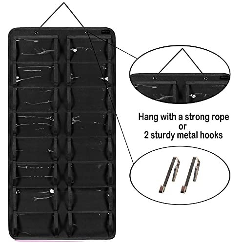 AROUY Sunglasses Organizer Storage, Hanging Dust Proof Wall Pocket Glasses Organizer - 16 Felt Slots Sunglass Organizer Holder with Metal Hook and Sturdy Rope (Black, Dust Proof)