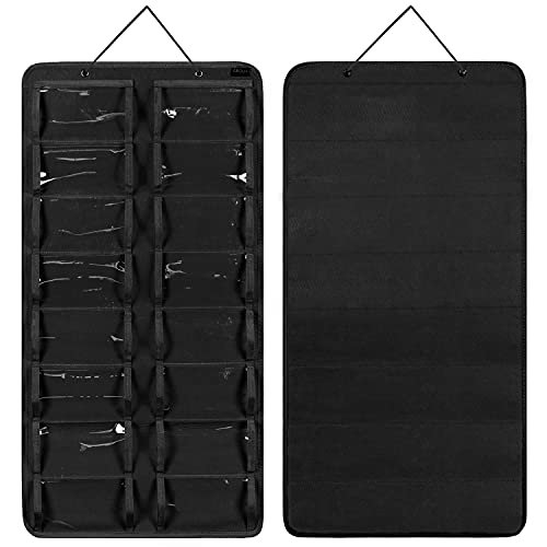 AROUY Sunglasses Organizer Storage, Hanging Dust Proof Wall Pocket Glasses Organizer - 16 Felt Slots Sunglass Organizer Holder with Metal Hook and Sturdy Rope (Black, Dust Proof)