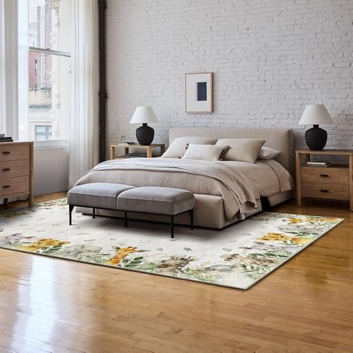 Artoid Mode Animals Elephant Giraffe Baby Shower Area Rug, Spring Birthday Home Decor Low-Profile Washable Area Rugs for Entryway Bedroom Living Room Laundry Room Indoor 5x7 Feet