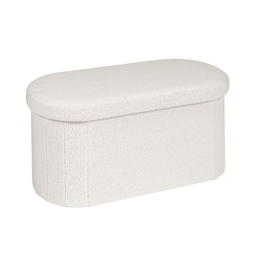 B FSOBEIIALEO Ottoman with Storage for Living Room, Sherpa Folding Storage Ottoman Foot Rest, 30 Inches Collapsible Bedroom Bench Cream White