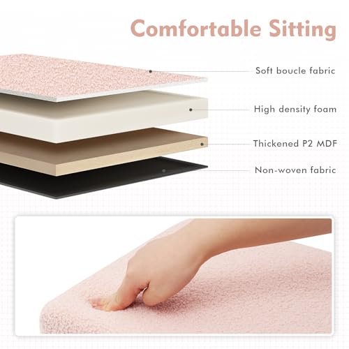B FSOBEIIALEO Small Storage Ottoman Cube Sherpa Ottomans Foot Rest, Foldable Boucle Ottoman, Faux Teddy Fur, Pink 12.6"x12.6"x12.6"