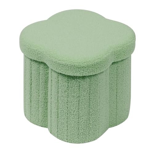 B FSOBEIIALEO Storage Ottoman Cube, Flowers Shaped Ottomans with Storage Foot Stool Footrest for Lving Room, Boucle Ottoman Seat for Dorm Room,Faux Teddy Fur, Green 12.6"x12.6"x12.6"