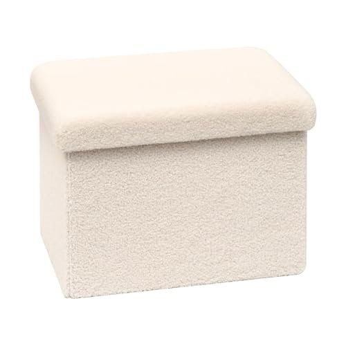 B FSOBEIIALEO Storage Ottoman Cube Small Sherpa Ottoman Foot Rest, Foldable Portable Boucle Ottomans, Faux Teddy Fur, Cream White 16.5"x12.6"x12.6"