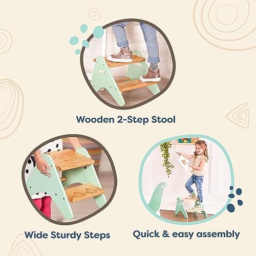 B. spaces – Step Stool For Kids – Wooden Stepping Stool – Step Stool For Bedroom, Bathroom, Kitchen – Furniture For Toddlers, Kids – 2 Years + – Peek-A-Boost - Mint