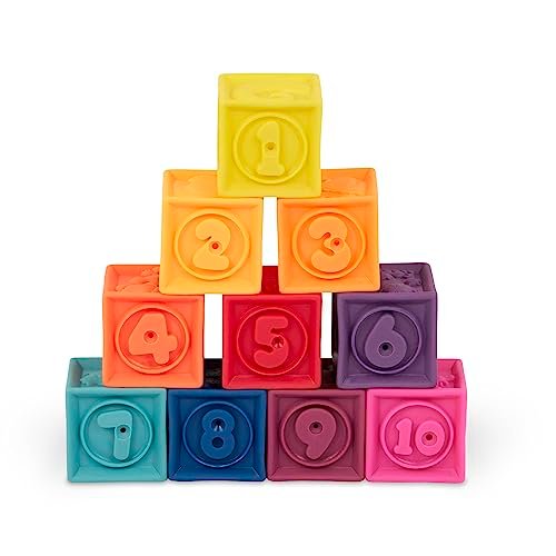 B. toys – Baby Blocks – Stacking & Building Toys For Babies – 10 Soft & Educational Blocks- Numbers, Shapes, Colors, Animals- One Two Squeeze- 6 Months +