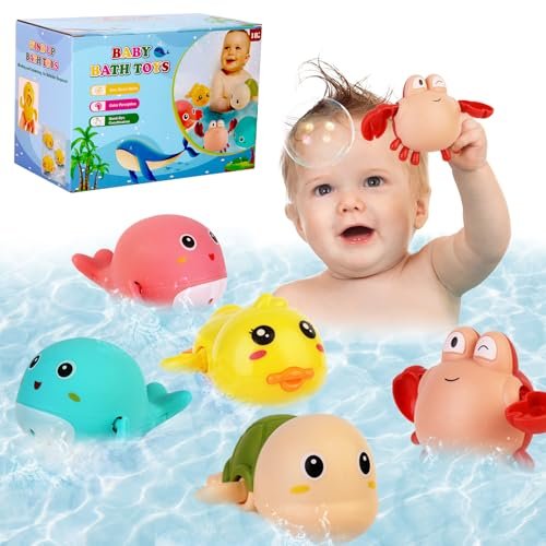 Baby Bath Toys 5 Pcs Set,Wind Up Bath Toys for Toddlers,Bathtub Toys for Kids,Dolphins,Crabs,Turtles,Ducks Floating Water Toys,Swimming Pools Bath Toys for Boys Girls
