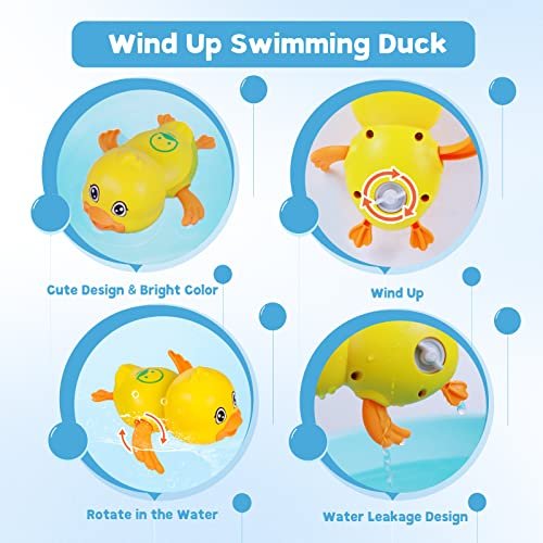 Baby Bath Toys, Floating Wind Up Swimming Turtle and Duck, Bathtub Toys, Pool Toys, Water Toys for Toddlers Boy Girl 3 Pack