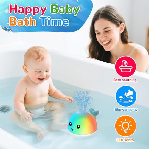 Baby Bath Toys, Light Up Whale Sprinkler for Babies 6-12 12-18 Months, Kids 1-3 2-4, Pool Water Table Toys, Toddler Fountain Bathtub Toys for Boys Girls Birthday Gifts