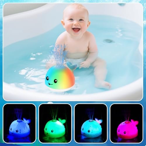 Baby Bath Toys, Light Up Whale Sprinkler for Babies 6-12 12-18 Months, Kids 1-3 2-4, Pool Water Table Toys, Toddler Fountain Bathtub Toys for Boys Girls Birthday Gifts