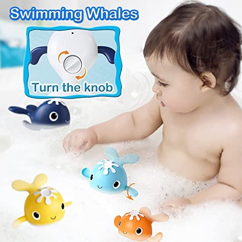Baby Bath Toys,Magnet Fishing Game Bath Baby Toy for 1-3 4-8 Year Old Toddler Boys Girls,Toys for Kid,Baby Bathtub Toys 18 Months+,4 Wind-up Whale Water Shower Toy&1 Fishing Pole&1 Net
