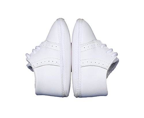 Baby Boys All White Genuine Leather Saddle Oxford Crib Shoe with Perforations