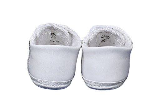 Baby Boys All White Genuine Leather Saddle Oxford Crib Shoe with Perforations