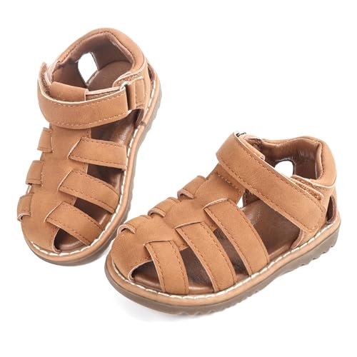 Baby Boys Girls Closed Toe Summer Sandals Lightweight Non-Slip Soft Sole Leather Athletic Sandals Outdoor Toddler First Walking Shoes
