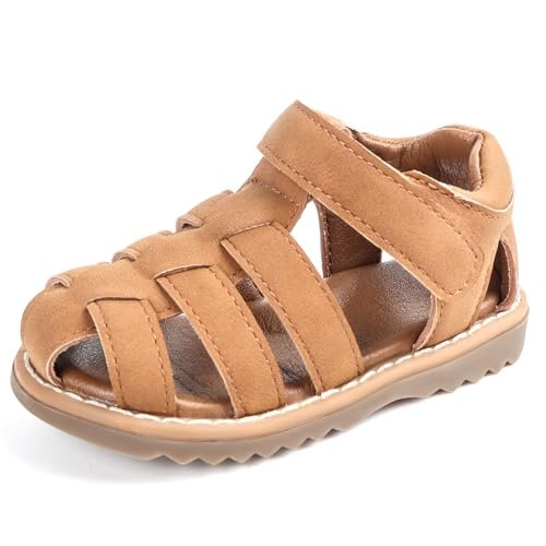 Baby Boys Girls Closed Toe Summer Sandals Lightweight Non-Slip Soft Sole Leather Athletic Sandals Outdoor Toddler First Walking Shoes