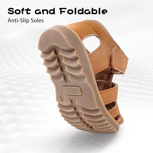 Baby Boys Girls Closed Toe Summer Sandals Lightweight Non-Slip Soft Sole Leather Athletic Sandals Outdoor Toddler First Walking Shoes