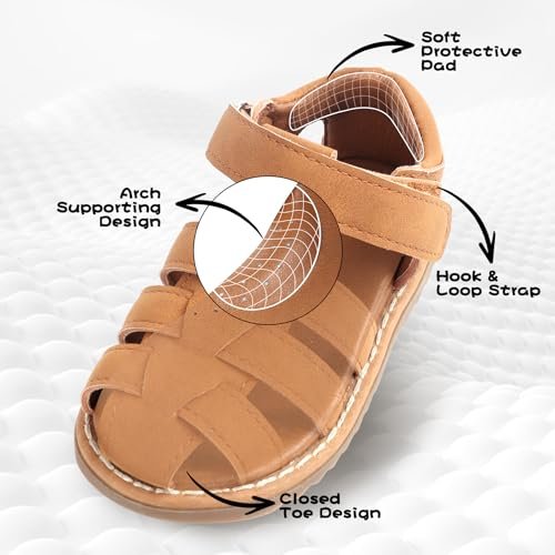 Baby Boys Girls Closed Toe Summer Sandals Lightweight Non-Slip Soft Sole Leather Athletic Sandals Outdoor Toddler First Walking Shoes