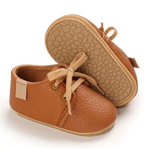 Baby Boys Girls PU Leather Shoes Soft Rubber Sole Lace-up Oxford Sneakers Infant Crib Shoes for Toddler First Walkers