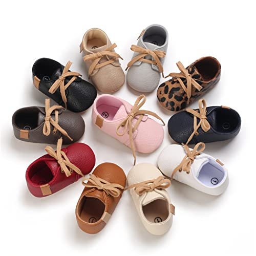Baby Boys Girls PU Leather Shoes Soft Rubber Sole Lace-up Oxford Sneakers Infant Crib Shoes for Toddler First Walkers