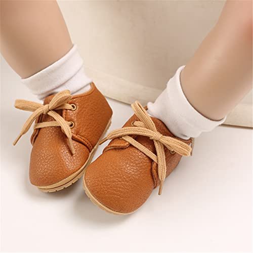Baby Boys Girls PU Leather Shoes Soft Rubber Sole Lace-up Oxford Sneakers Infant Crib Shoes for Toddler First Walkers