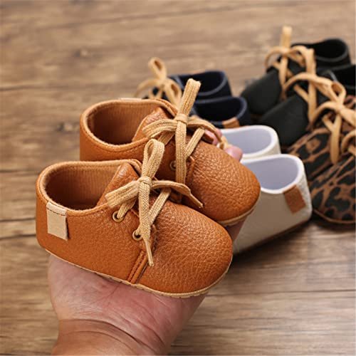Baby Boys Girls PU Leather Shoes Soft Rubber Sole Lace-up Oxford Sneakers Infant Crib Shoes for Toddler First Walkers