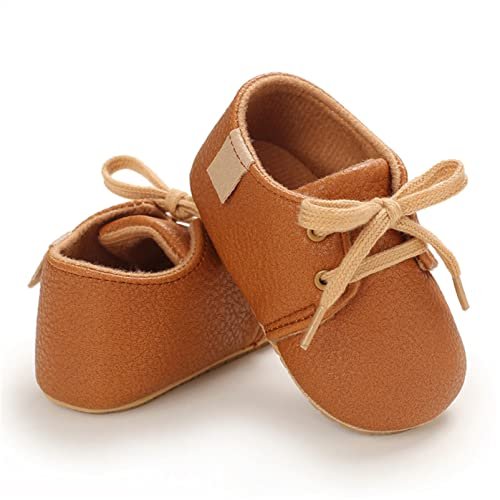 Baby Boys Girls PU Leather Shoes Soft Rubber Sole Lace-up Oxford Sneakers Infant Crib Shoes for Toddler First Walkers