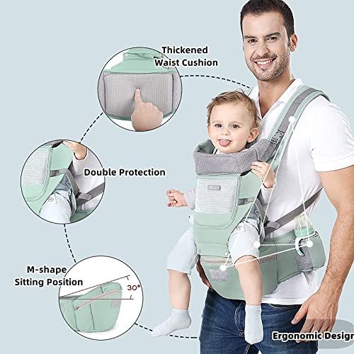 Baby Carrier Ergonomic Infant Carrier with Hip Seat Kangaroo Bag Soft Baby Carrier Newborn to Toddler 7-45lbs Front and Back Baby Holder Carrier for Men/Women Dad Mom