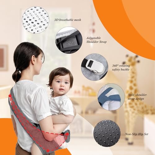 Baby Carrier Newborn to Toddler-Adjustable Baby Sling Carrier,Toddler Carrier for 25-60lbs,Comfortable Toddler Sling for Hands-Free Carrying (Gray)