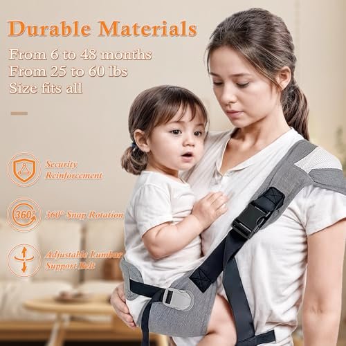 Baby Carrier Newborn to Toddler-Adjustable Baby Sling Carrier,Toddler Carrier for 25-60lbs,Comfortable Toddler Sling for Hands-Free Carrying (Gray)