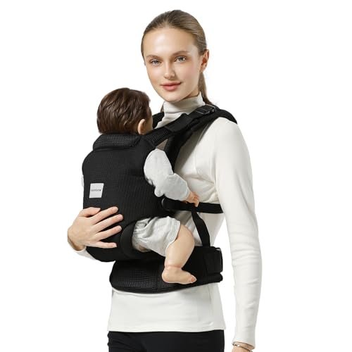 Baby Carrier Newborn to Toddler, Easy Adjustable Toddler Carrier for 7-30lbs, Baby Holder Newborn Wrap Carrier, Breathable Mesh Fabric Infant Kangaroo Carrier with Lumbar Support, Black