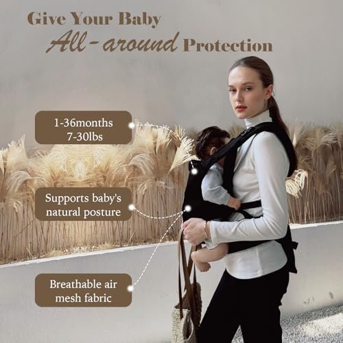 Baby Carrier Newborn to Toddler, Easy Adjustable Toddler Carrier for 7-30lbs, Baby Holder Newborn Wrap Carrier, Breathable Mesh Fabric Infant Kangaroo Carrier with Lumbar Support, Black