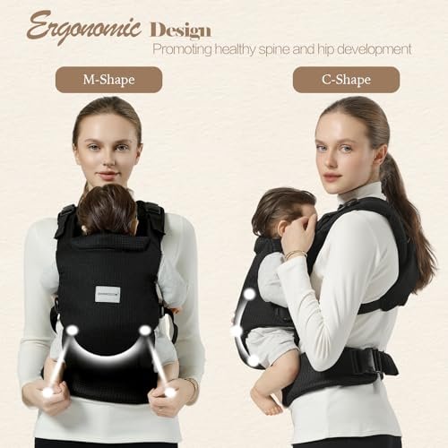 Baby Carrier Newborn to Toddler, Easy Adjustable Toddler Carrier for 7-30lbs, Baby Holder Newborn Wrap Carrier, Breathable Mesh Fabric Infant Kangaroo Carrier with Lumbar Support, Black