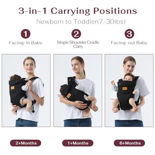 Baby Carrier Newborn to Toddler(7-30lbs), Toddler Carrier Baby Holder Carrier with Adjustable Shoulder Strap, Chest Carriers, Black