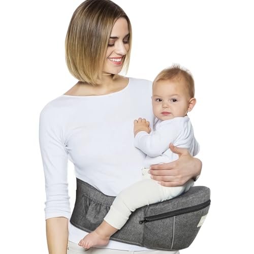 Baby Carrier with Hip Seat, Ergonomic Front Carrier for Newborns & Toddlers, Adjustable Waistband with Strong Support, Large Pocket Design, Grey
