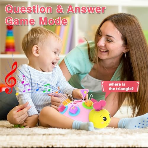 Baby Crawling Toys 6-12 Months,Musical Ladybug Crawling Toy for Infants 0-3-6 7 8 9 10 12-18 Months,Early Education Light Up Music Walking Toys,Shape Matching,Tummy Time Toys for Boy Girl Gift.(Pink)
