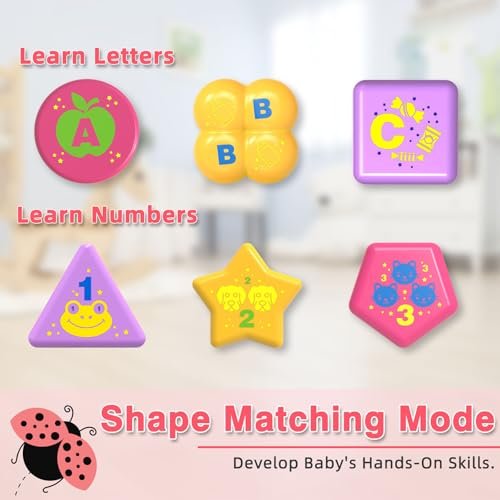 Baby Crawling Toys 6-12 Months,Musical Ladybug Crawling Toy for Infants 0-3-6 7 8 9 10 12-18 Months,Early Education Light Up Music Walking Toys,Shape Matching,Tummy Time Toys for Boy Girl Gift.(Pink)